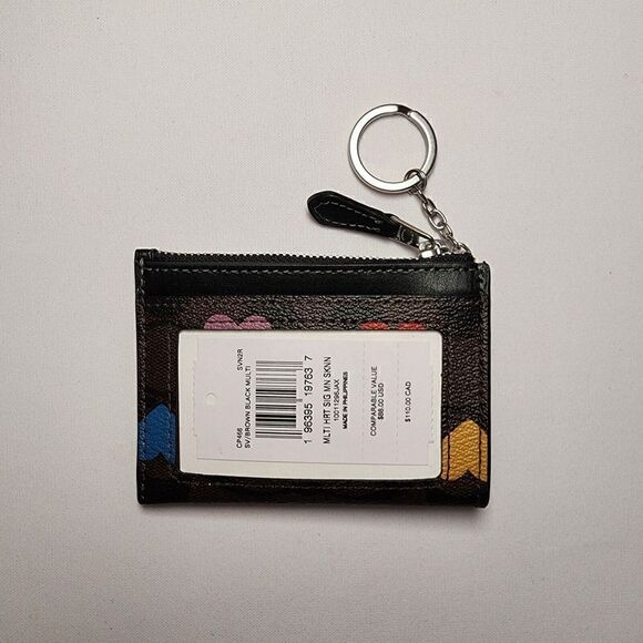 COACH CP466 Mini Skinny Id Case In Signature Canvas & Leather With Heart - Picture 3 of 3